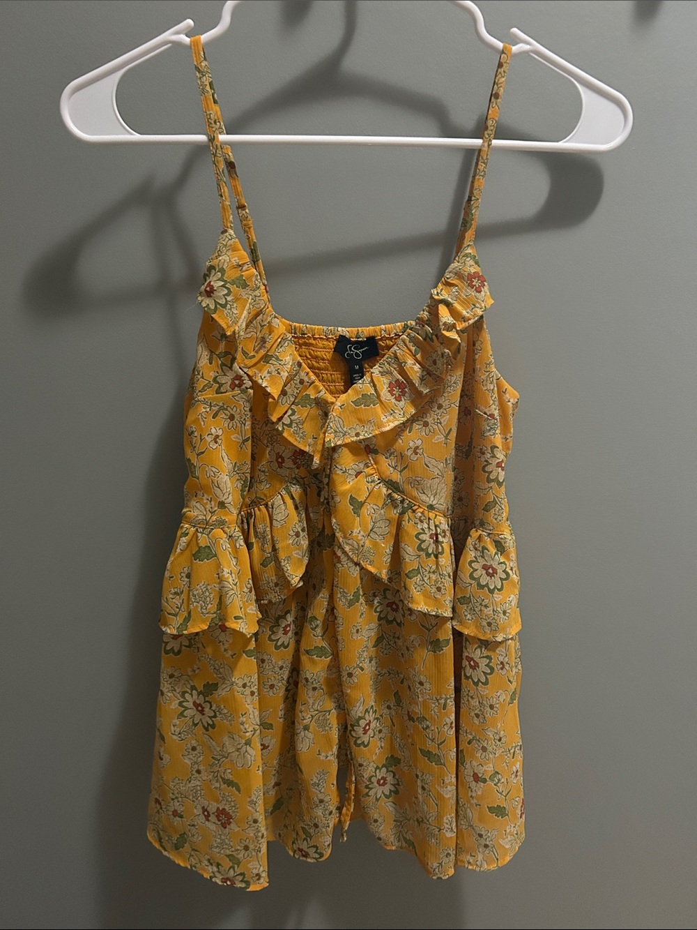 Jessica Simpson Yellow Floral Ruffle Tank Top